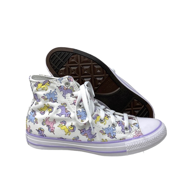 Converse Chuck Taylor High Kids Women Sneakers Violet White Canvas Skate A01674F - Picture 7 of 10